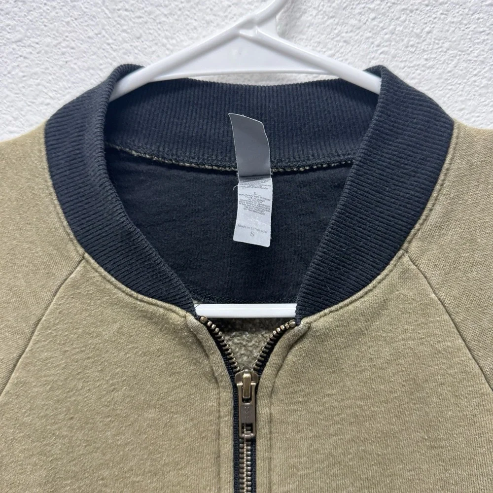 Next Level Apparel Jacket Men Small Olive Green Black Bomber Full Zip Sweatshirt